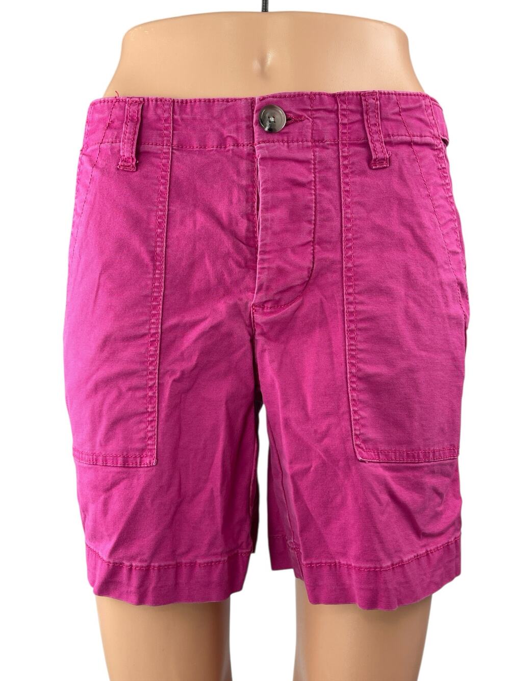 Cabi Women's Pink Mid Rise Straight Bermuda Utility Denim Jeans Shorts Size 2